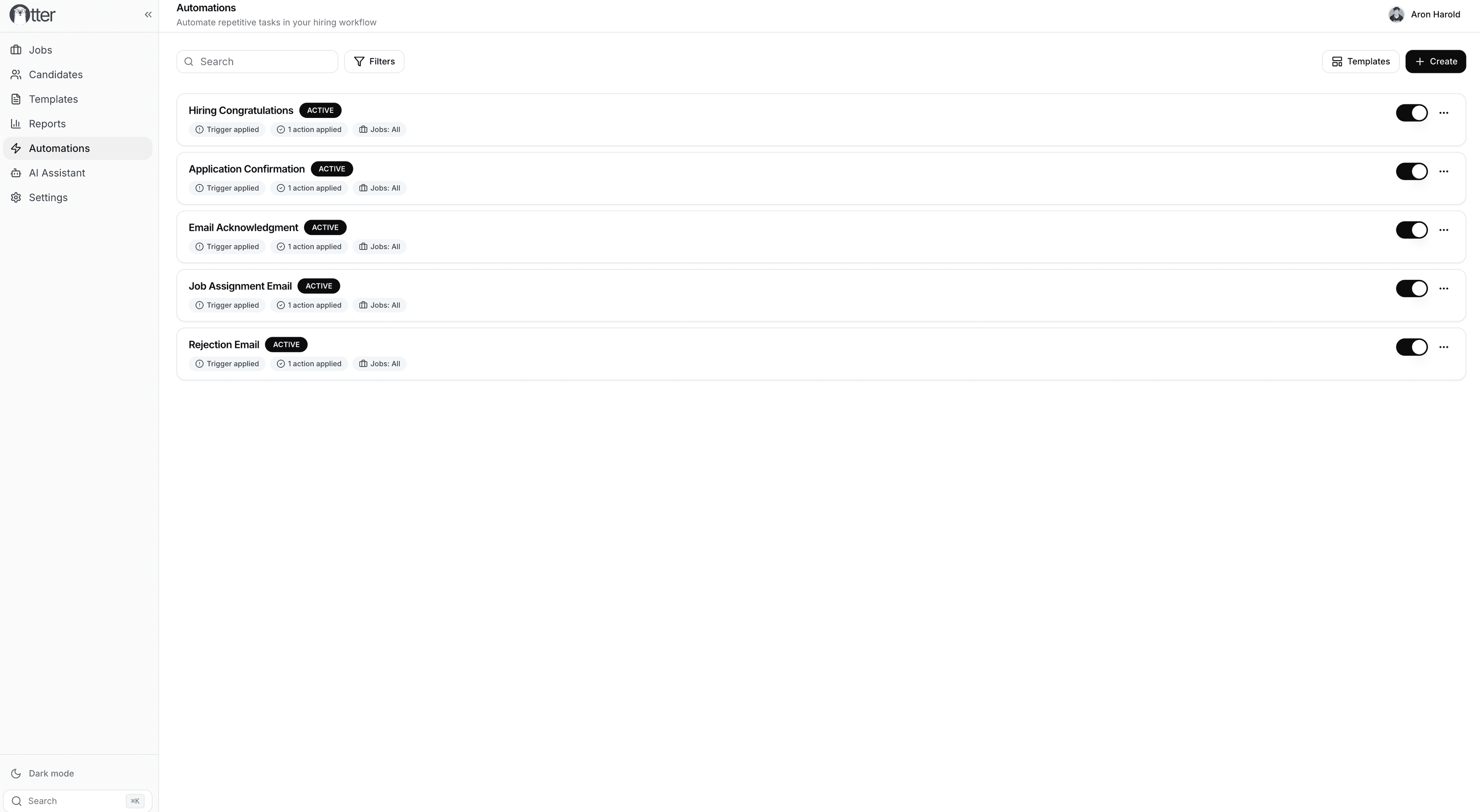 Otter Hire automations page